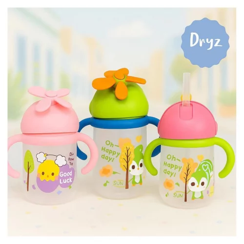 Copo Treinamento Dryz 480 ml com Canudo de Silicone, Alça Dupla & Catavento Giratório