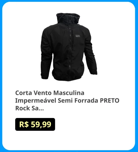 🛍Corta Vento Masculina Impermeável Semi Forrada PRETO Rock Saints