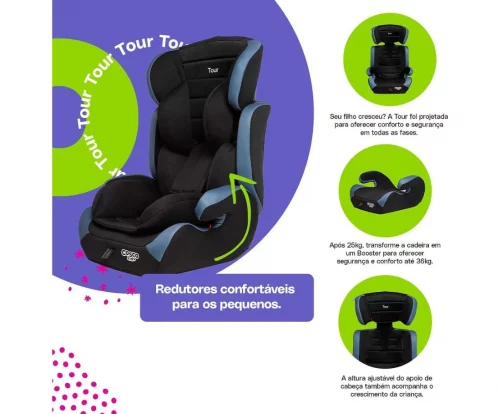 Cosco Kids, Cadeirinha Tour, 9 a 36 Kg, Preto e Azul
