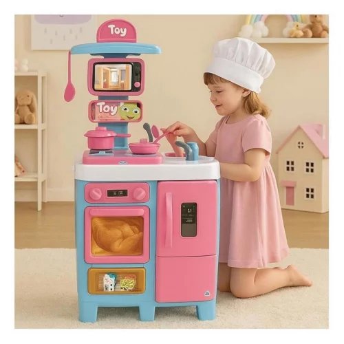Cozinha Infantil Grande Completa Com Geladeira Menina Sai Água de Verdade 92 Cm