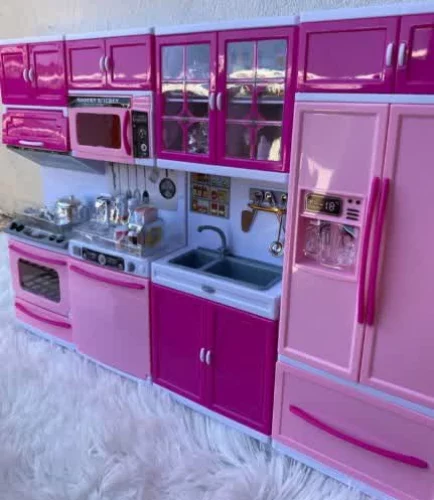 Cozinha Infantil Kit Geladeira Fogao Armarios Micro Ondas e Utensilios Menina Encantada