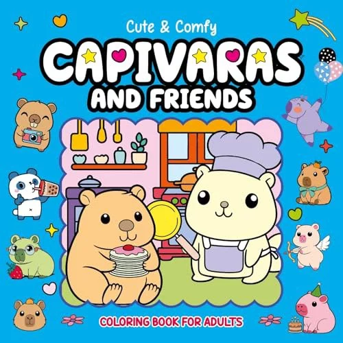 Cute & Comfy Coloring Book for Adults - Capivaras and Friends - Livro de Colorir Adulto