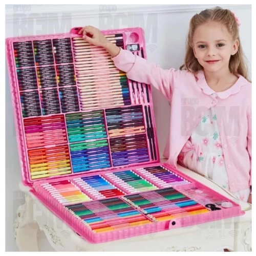Estojo Maleta Pintura Infantil com Lápis, Giz e Canetinhas