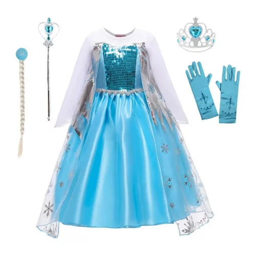 Fantasia Infantil Frozen Vestido Elsa + Kit De Acessórios