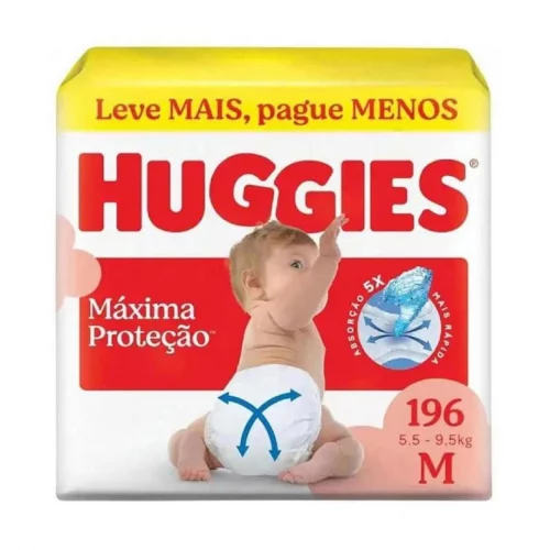 Fralda Descartável Huggies Máxima Proteção Tamanho M 196 unidades