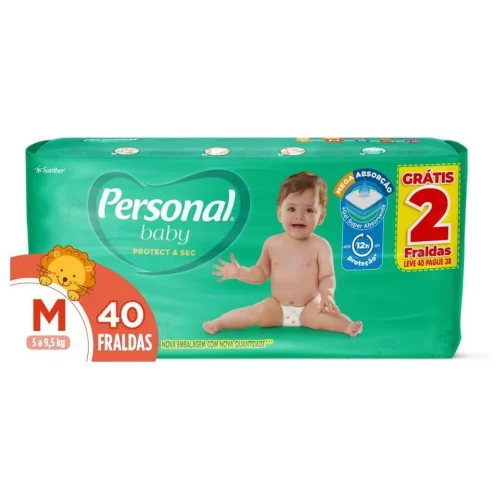Fralda Infantil Personal Baby Protect e Sec M Mega 9x40pads Leve 40 pague 38 Unidades