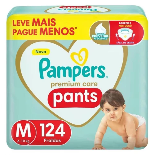 Fralda Pampers Pants Premium Care M 124 Unidades (Roupinha)