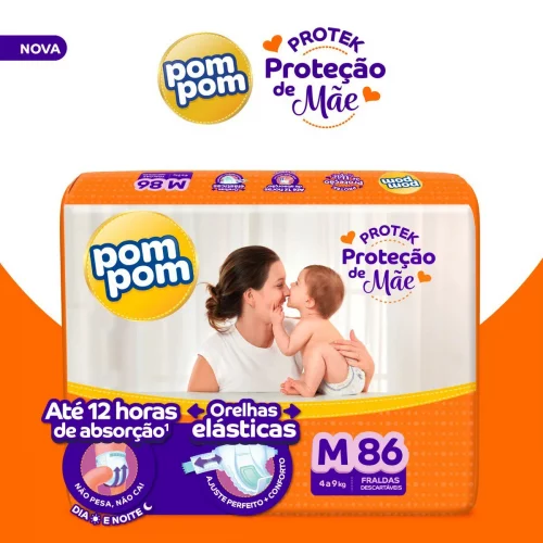 Fralda Pom Pom Derma Protek M 86 Unidades