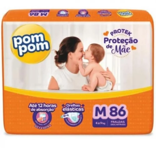Fralda Pom Pom Protek Proteção de Mãe Hiper M 86 Unidades