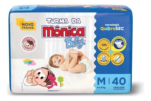 Fralda Turma da Mônica Baby M com 40 Unidades