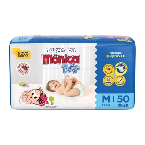 Fralda Turma da Mônica Baby M com 50 Unidades