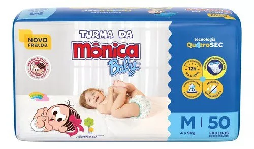 Fralda Turma da Mônica Baby M com 50 Unidades
