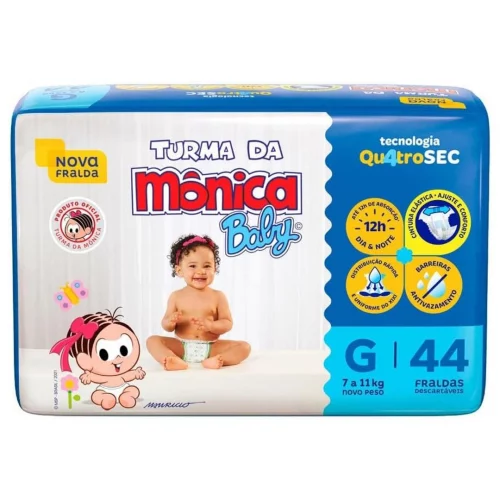Fralda Turma da Mônica Baby Mega G 44 Unidades
