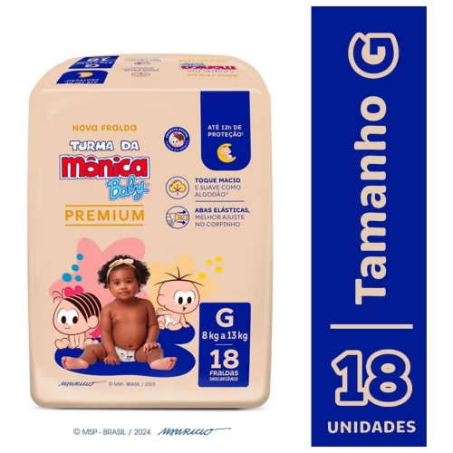 Fralda Turma da Mônica Baby Premium Jumbo G 18 unidades