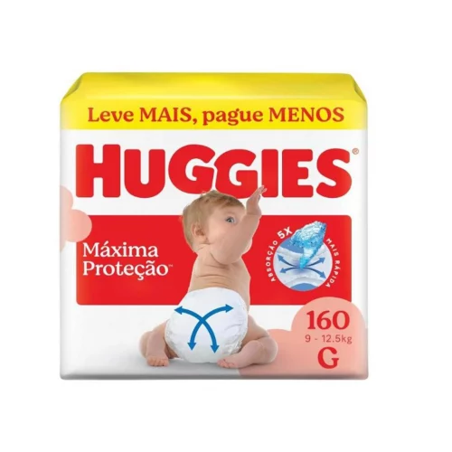 Fraldas Huggies Máxima Proteção G 160 Unidades Pacotão
