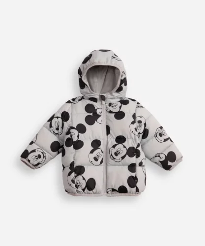 Jaqueta puffer infantil mickey cinza - tam 1 ao 5