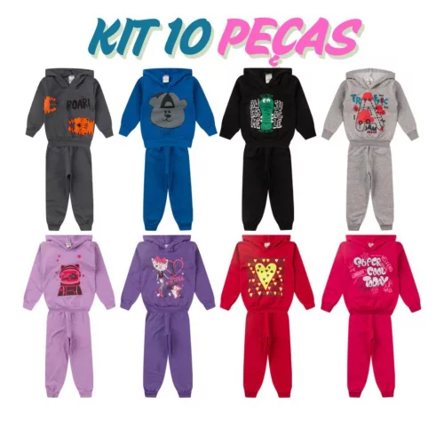 Kit 10 Peças 5 Conjuntos Moletom Infantil Roupa Menino Inverno Frio capuz