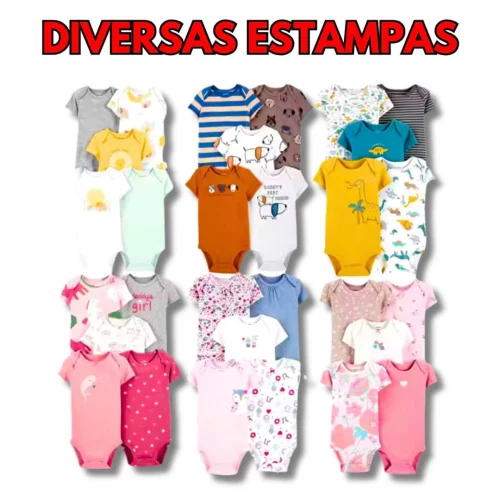 Kit 10 Peças Roupinha de Bebê Body Curto Estampado e Mijão Infantil