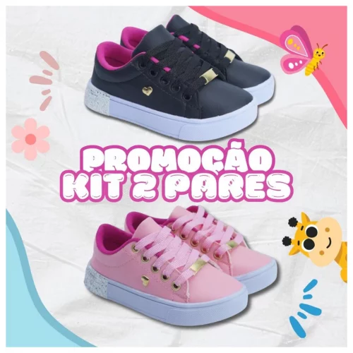 Kit 2 Pares Tênis Infantil Feminino Ultra Confortável Escolar Leve 25-36 Envio Rápido