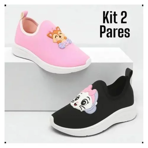 Kit 2 Pares Tênis Infantil Menina Confortável Calce Facil