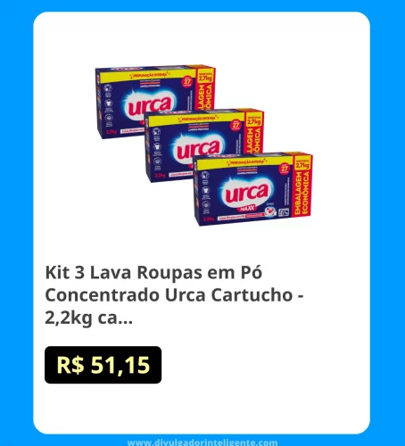 🛍Kit 3 Lava Roupas em Pó Concentrado Urca Cartucho - 2,2kg cada