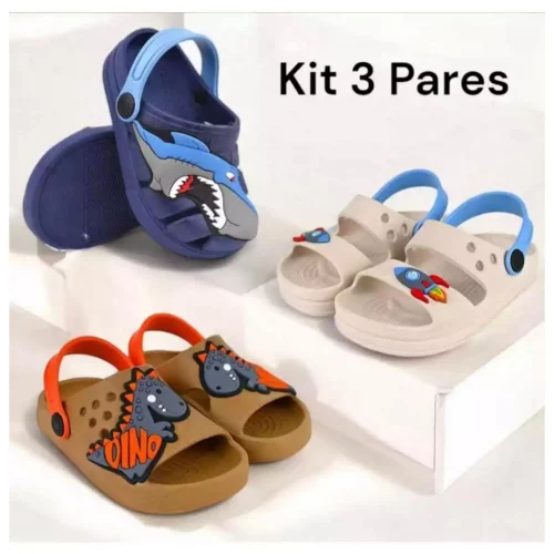Kit 3 pares Babuches Infantil Menino.Escolar.Estiloso.Drika Calçados.