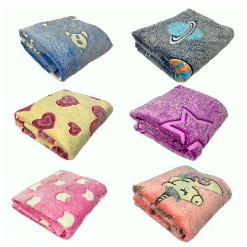 Kit 3 Unidades Manta Brilha No Escuro Para Bebê Infantil Inverno Estampada 100cm x 80cm