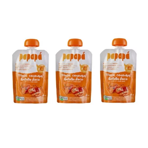 ￼Kit 3x Papinha Orgânica Maçã Cenoura Batata-Doce Papapá 100g