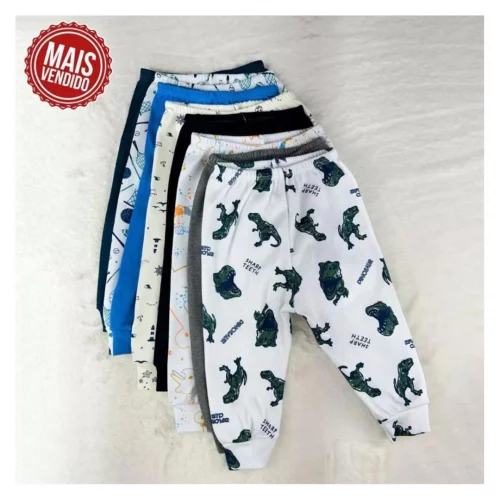 Kit 4 Calça Para Bebês Pijama Mijão Meninos Sortido Confortável 100% Algodão Premium Com Estampa