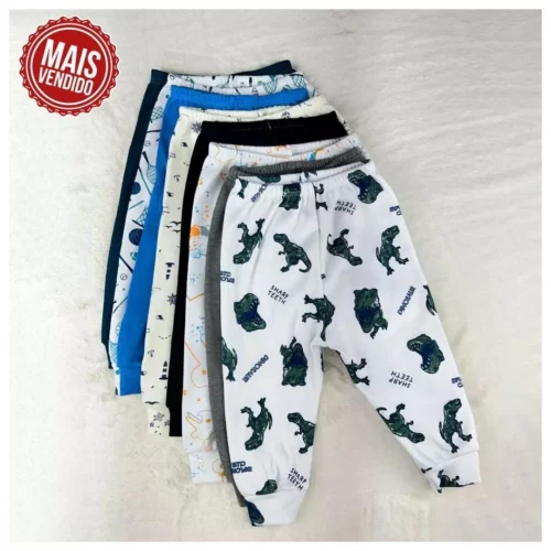 Kit 4 Calça Para Bebês Pijama Mijão Meninos Sortido Confortável 100% Algodão Premium Com Estampa