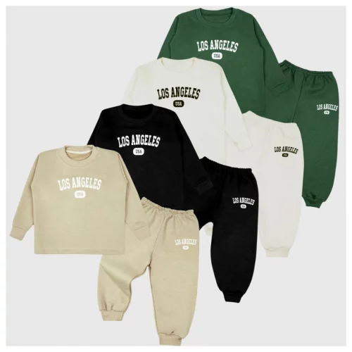Kit 4 Peças Conjunto Infantil Estampa Los Angeles Moletom Flanelado 1 a 3 Menino e Menina (2 Casaco e 2 Calça)