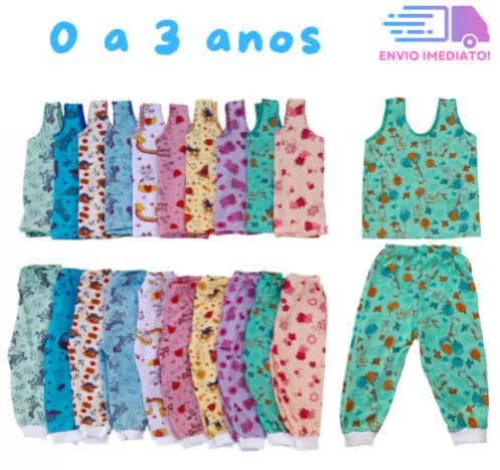 🛍 Kit 6 peças Camiseta Estampada com Festonê e Calça Estampada 0 a 3 anos Menino Menina Algodão MELHOR PREÇO!!!!