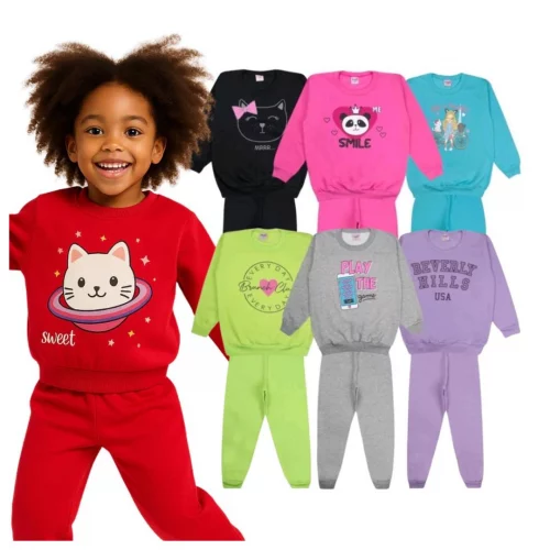 Kit 6 Peças Conjunto Moletom Infantil Menina 1 ao 16 Feminino Inverno
