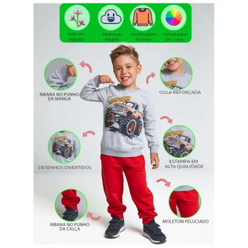 Kit 6 Peças Conjunto Moletom Infantil Menino 1 ao 16 Masculino Inverno Manga Longa