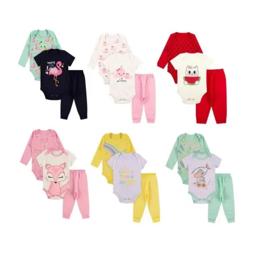 Kit 9 Peças Menina Body E Calça (Tam 3 a 12M)
