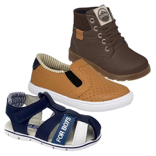 Kit Bota Coturno Sandália Papete Tenis Infantil Masculino Casual Menino