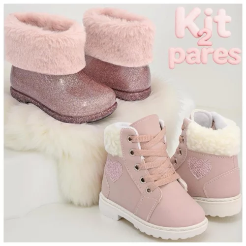Kit botinha coturno e bota galocha infantil menina feminina lindo