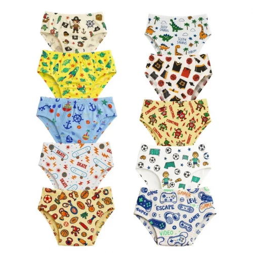 Kit com 10 cuecas infantil de algodão slip menino - 1 a 6 anos