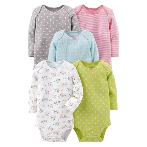 Kit com 5 Bodies de Manga Comprida Simple Joys by Carter's, Meninas - Tam 0-3M ao 18M