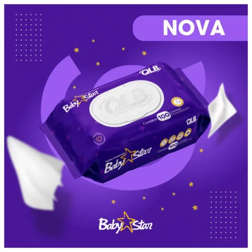Kit com 6 Lenços Umedecidos Baby Star Roxa com 100 Unidades Cada – Tampa Flip-Top