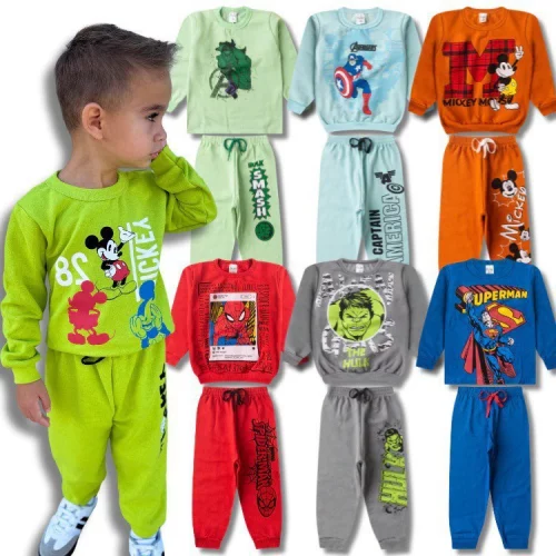 Kit de 6 Peças Conjuntos Moletom Masculino Infantil -  3 Casacos + 3 Calças