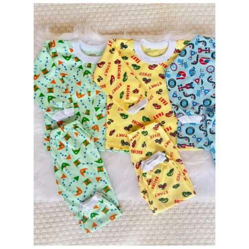 Kit de pijama infantil de menino manga longa 100% algodão a malha
