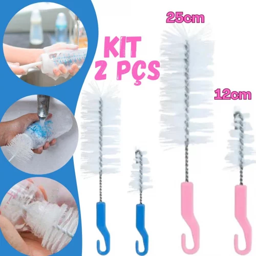 🛍️Kit Escova de Mamadeira + Escova para Bico –Higiene Completa para o Seu Bebê