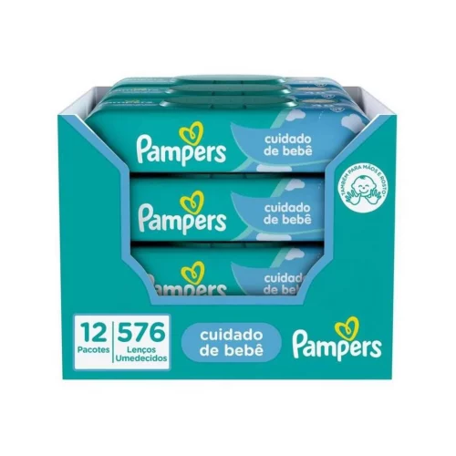Kit Pampers Lenços Umedecidos Cuidado de Bebê 576 Unidades (12 pacotes com 48 un cada)