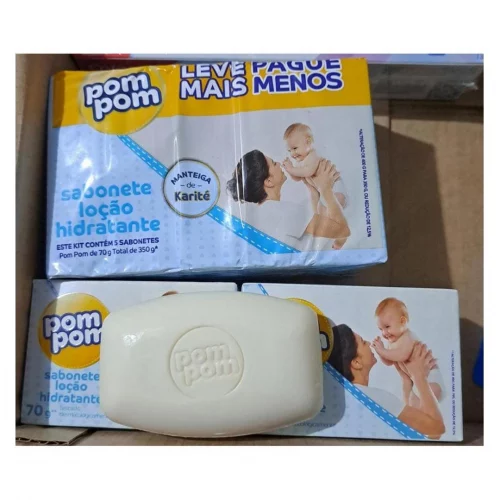 Kit Sabonete em Barra Pom Pom Loção Hidratante com 5 unidades de 70g cada