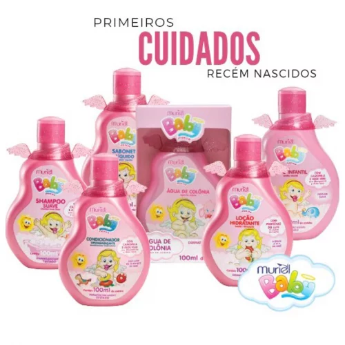 kit Shampoo + Cond + sab Líquido + colônia + Lo Hidratante + Óleo Infantil Muriel Baby Menina 100ml