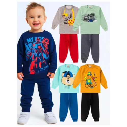Kit Sortido 6 Peças Conjunto Moletom Infantil Menino Outono Inverno Masculino