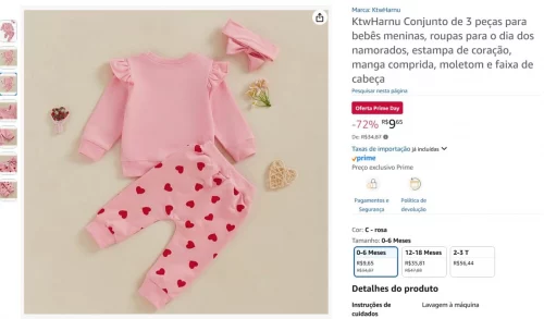KtwHarnu Conjunto de 3 peças para bebês meninas, roupas para o dia dos namorados, estampa de coração, manga comprida, moletom e faixa de cabeça
