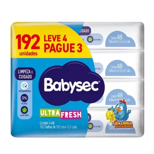 Lenço Umedecido BabySec Galinha Pintadinha Ultra Fresh Pacotes com 48 Unidades Cada