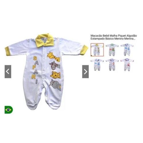 Macacão Bebê Malha Piquet Algodão Estampado Básico Menino Menina Verão RN ao G
